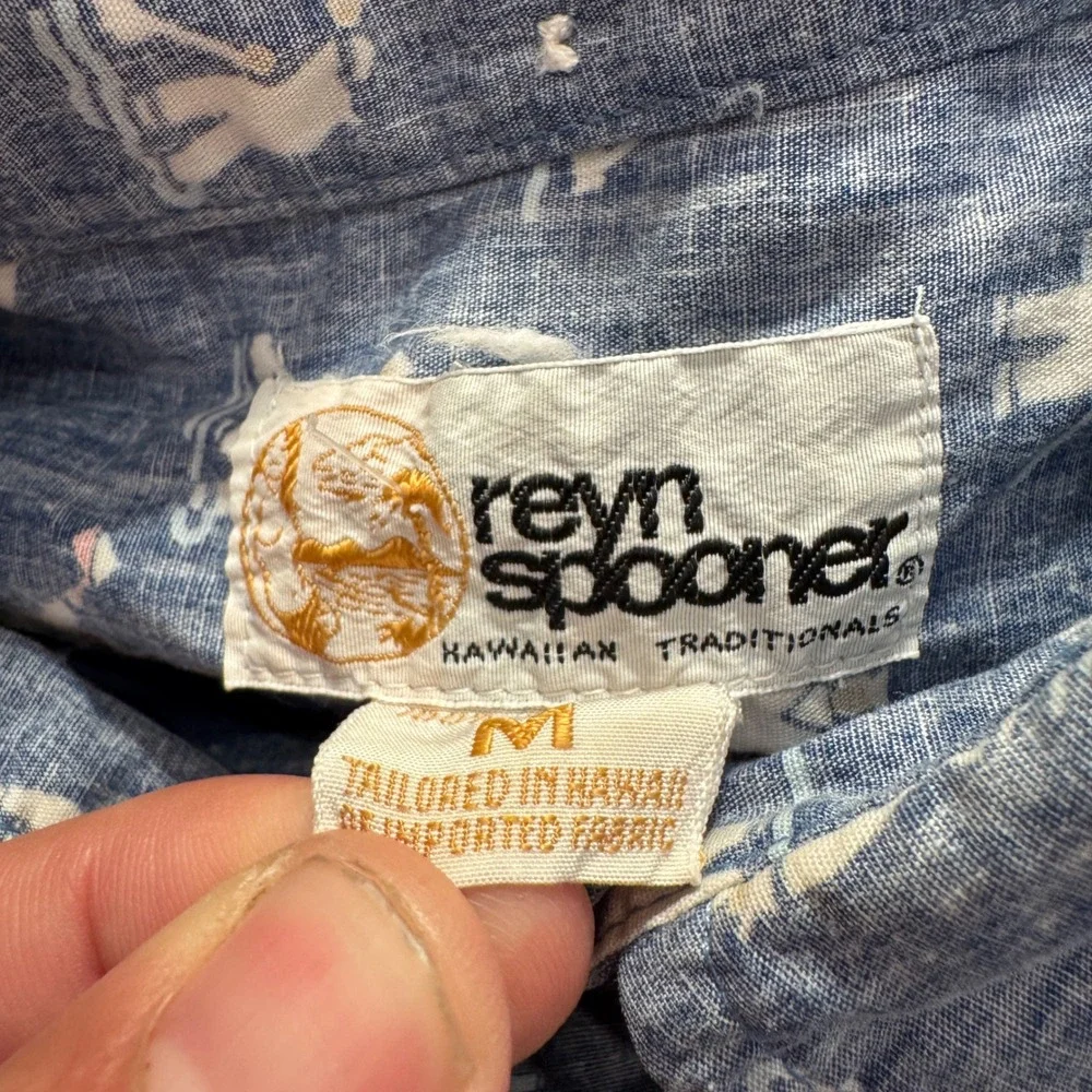 Reyn Spooner Shirt Men M Blue Sailor Reverse Print Cotton Aloha Popover Hawaiian